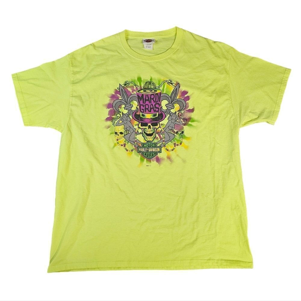 Harley-Davidson Mardi Gras Baton Rouge Louisiana Skull Neon Shirt Men Size XL